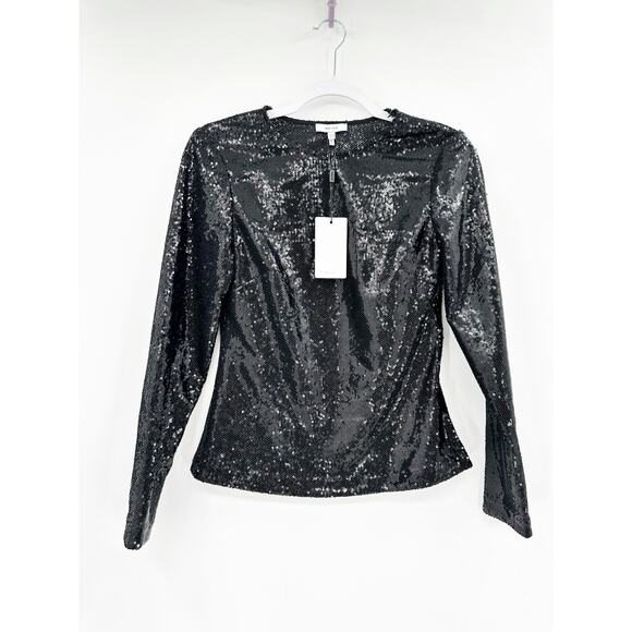 REISS Julianne Black Sequin Top Size 4 US NWT - Picture 2 of 6